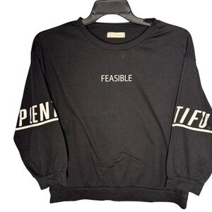 Etienne Women’s Black Feasible Plentiful Long Sleeve Sporty T-Shirt Sz L